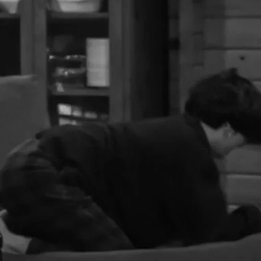 black and white indoor person