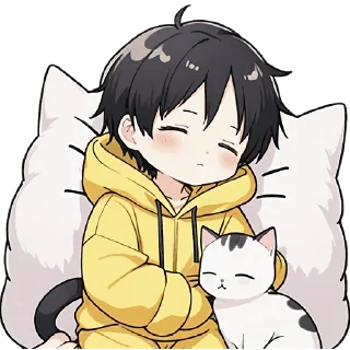 Sticker Худи-кун и котик @Nyasticks - 0