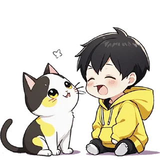 Sticker Худи-кун и котик @Nyasticks - 1