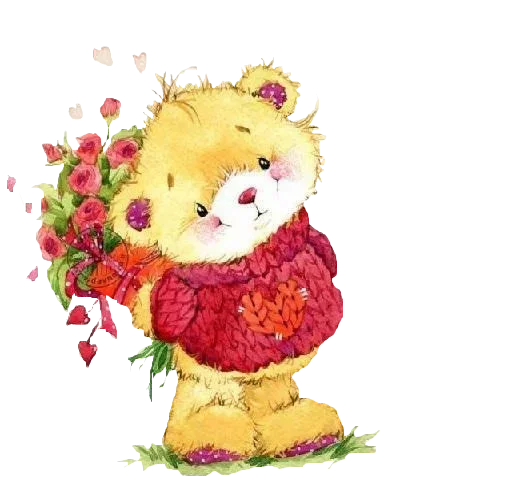 цветок живопись плюшевый мишка