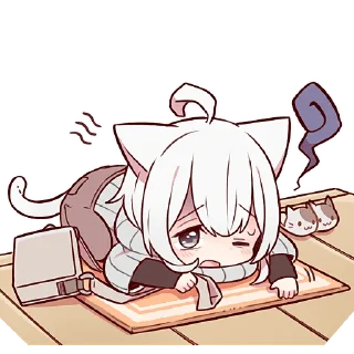 Стикер Усталый котёнок @Nyasticks - 9