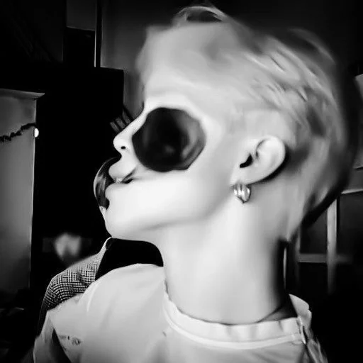 black and white person human face