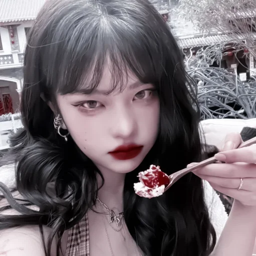 person bangs lipstick