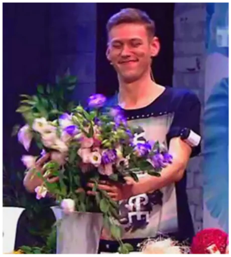 person smile flower arranging