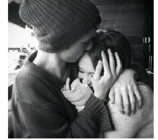 person kiss black and white