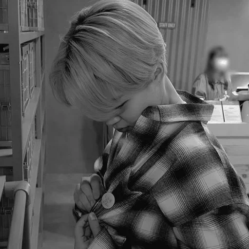 person indoor black and white