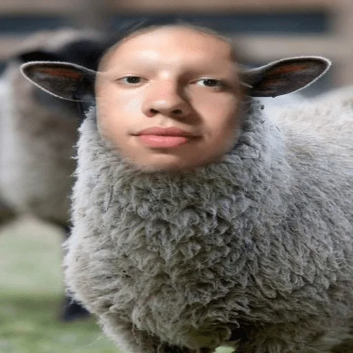human face sheep grass