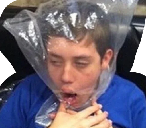 person human face plastic bag