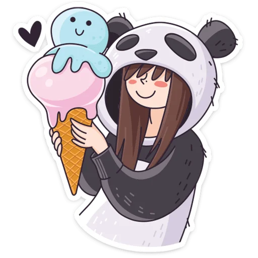 Стикер Девочка-Панда и кот Барсик - 9